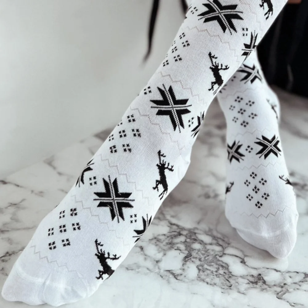 Tall Reindeer Fair Isle Over-the-knee Socks Long Ribbon Bow Stocking Holiday